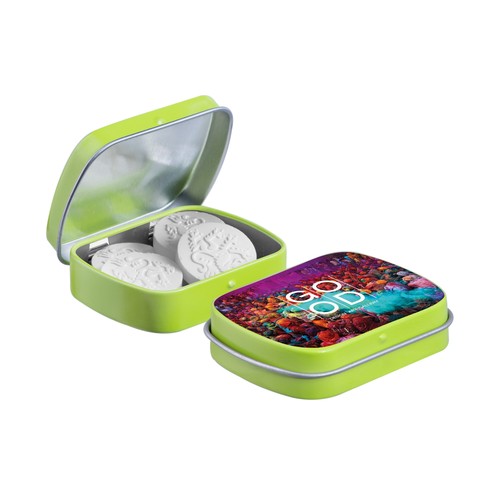 Mini scharnierblikje met vorm pepermunt Mini scharnierblikje met vorm pepermunt